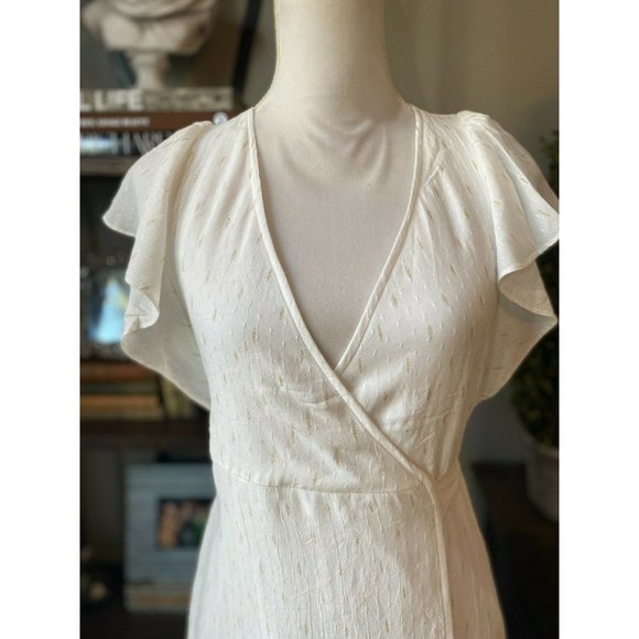 (Sold) DREW Maggie White Gold Shimmer Wrap Midi Dr - Picture 3 of 7